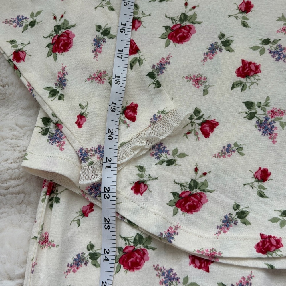 Lauren Ralph Lauren Cream Floral Rose Cotton Pajama Set-Romantic Sleepwear-S - Picture 13 of 16